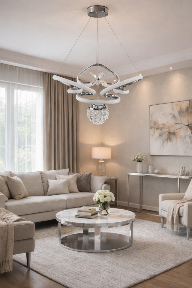 MODERN TAÇ MODEL TOPLU LED AVİZE KROM RENK