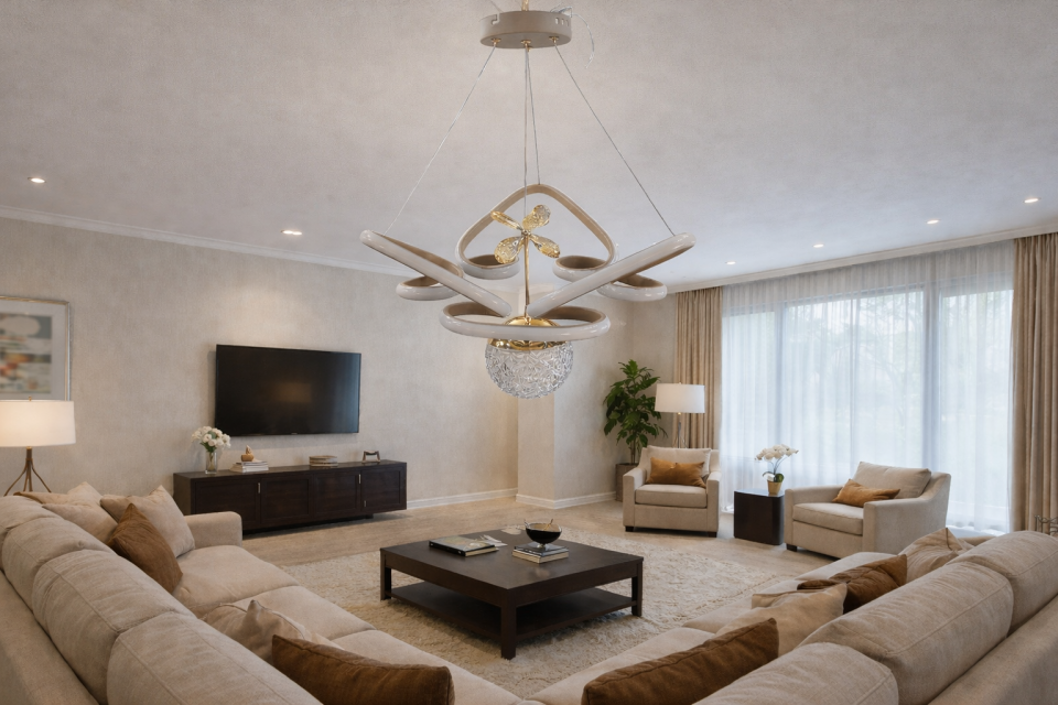 MODERN TAÇ MODEL TOPLU LED AVİZE KİREMİT RENK