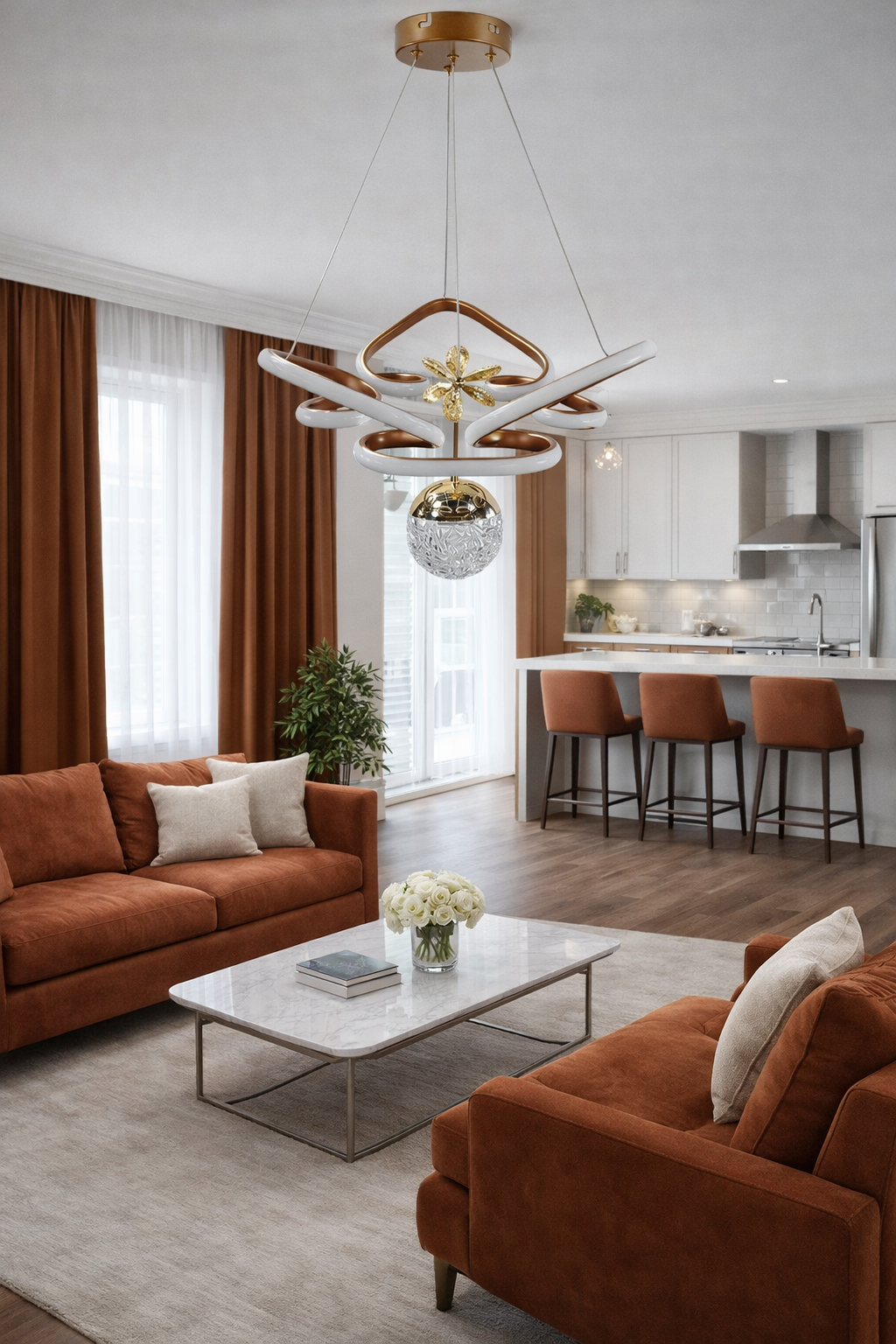 MODERN TAÇ MODEL TOPLU LED AVİZE BRONZ RENK