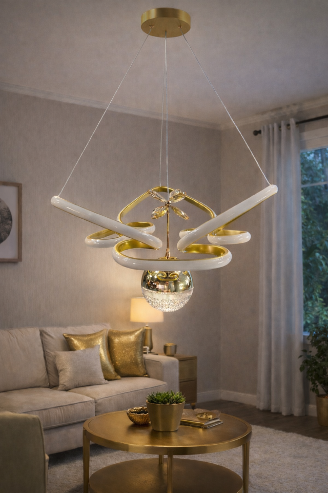 MODERN TAÇ MODEL TOPLU LED AVİZE GOLD RENK