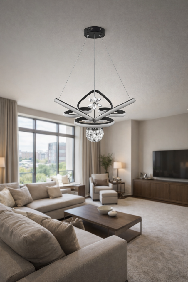 MODERN TAÇ MODEL LED AVİZE SİYAH RENK