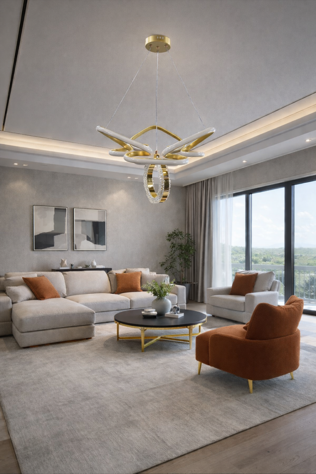 MODERN TAÇ MODEL HALKALI LED AVİZE GOLD RENK