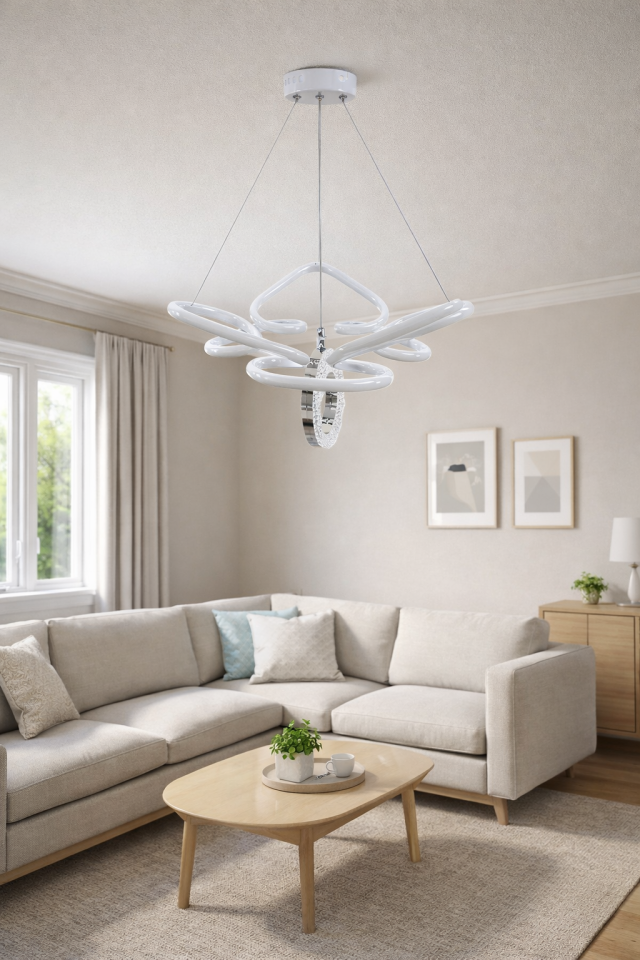 MODERN TAÇ MODEL HALKALI LED AVİZE BEYAZ RENK