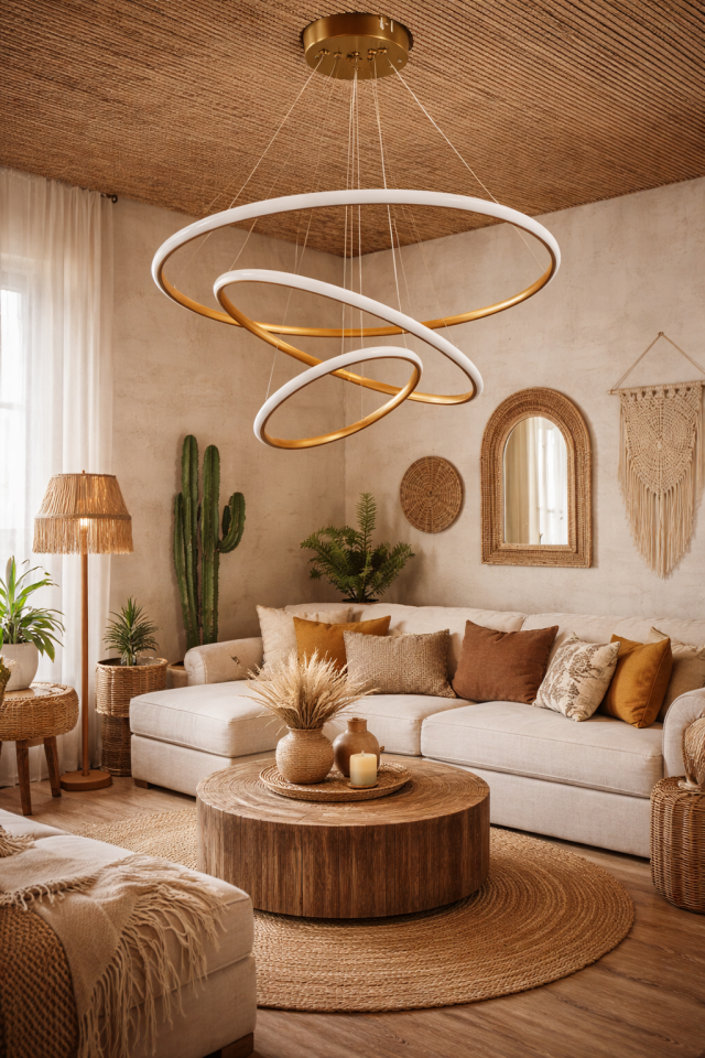 MODERN 3 HALKALI LED AVİZE BRONZ RENK