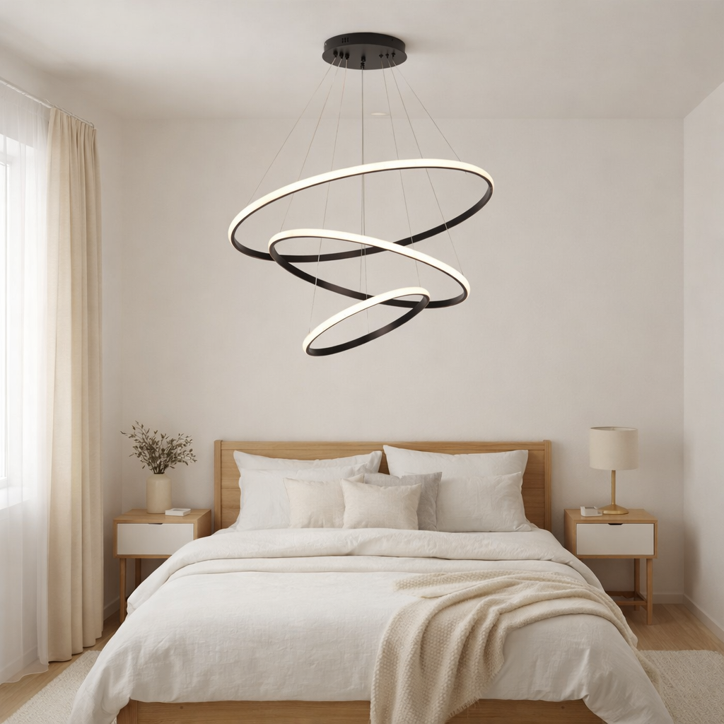 MODERN 3 HALKALI LED AVİZE SİYAH RENK