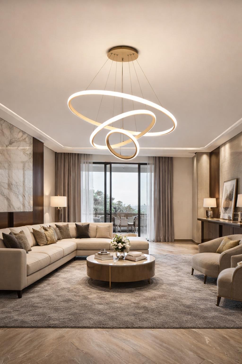 MODERN 3 HALKALI LED AVİZE KİREMİT RENK