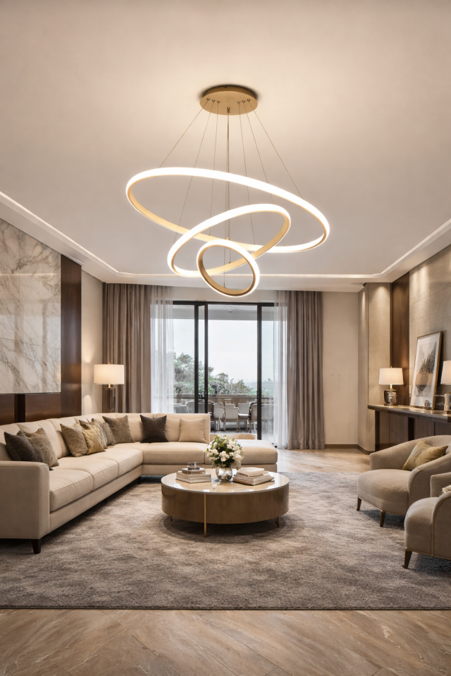 MODERN 3 HALKALI LED AVİZE KİREMİT RENK