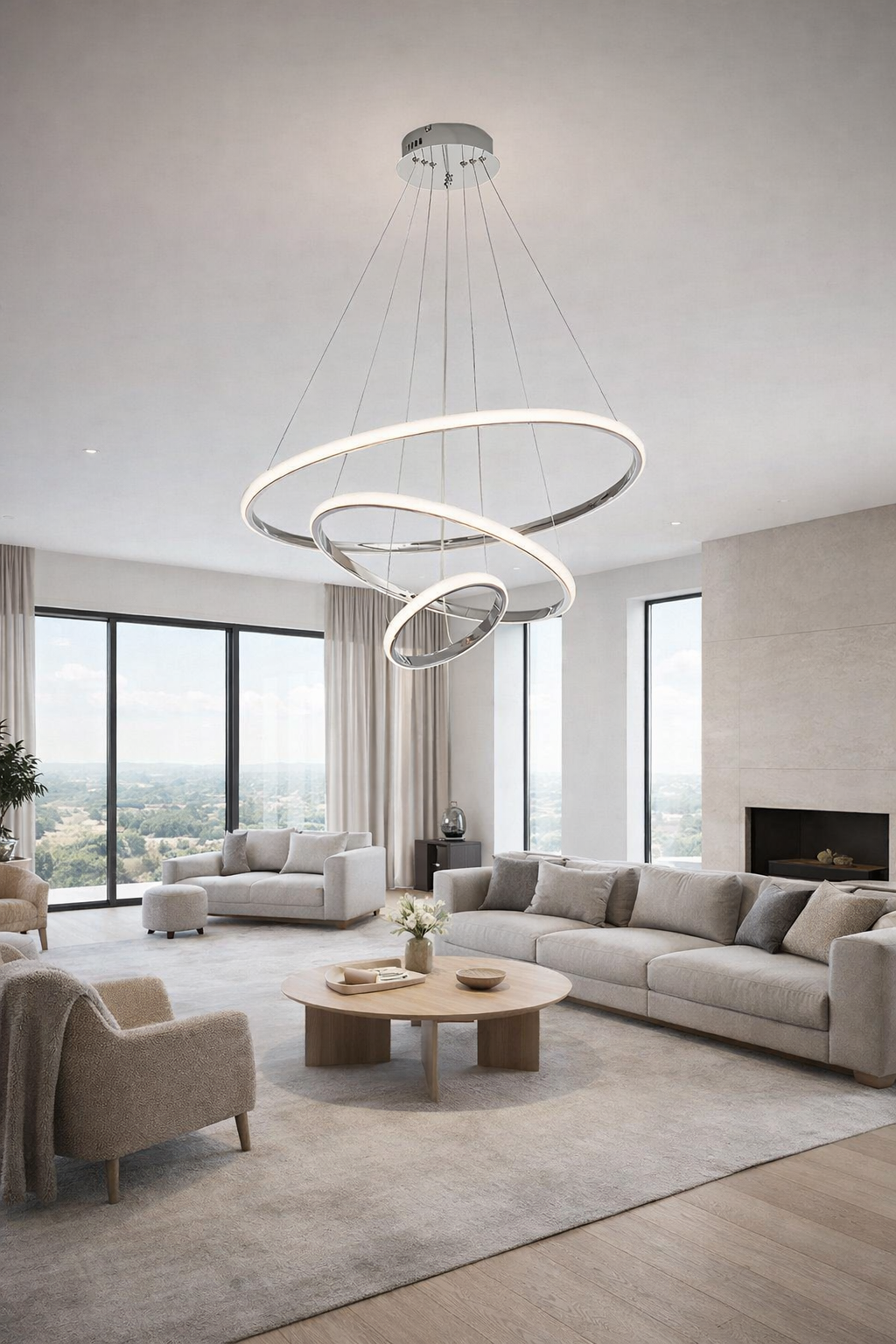 MODERN 3 HALKALI LED AVİZE KROM RENK