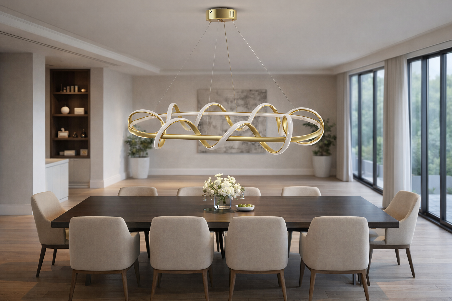 MODERN YEMEK MASASI LED AVİZE GOLD RENK