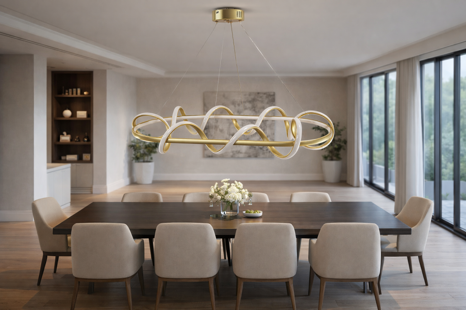 MODERN YEMEK MASASI LED AVİZE GOLD RENK