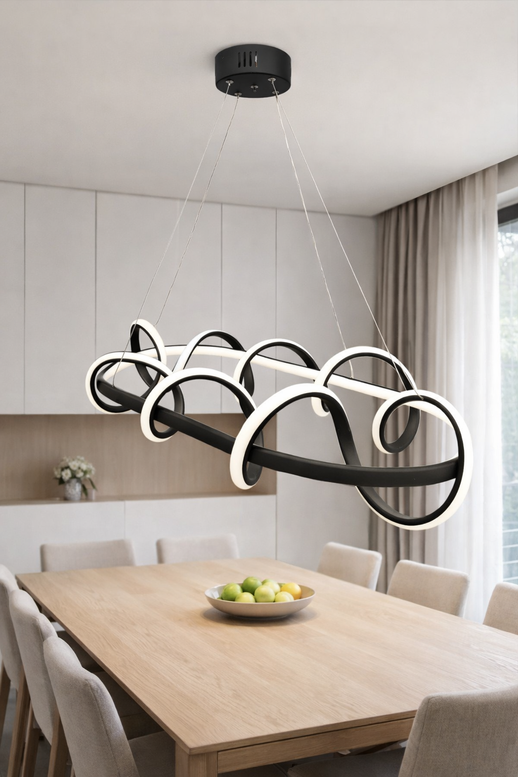 MODERN YEMEK MASASI LED AVİZE SİYAH RENK