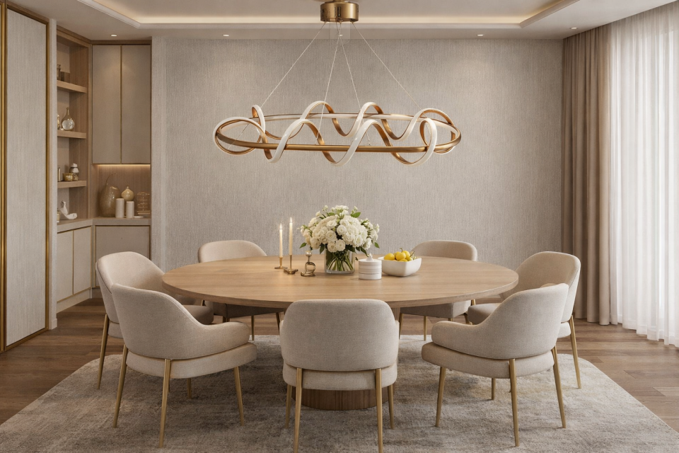 MODERN YEMEK MASASI LED AVİZE BRONZ RENK