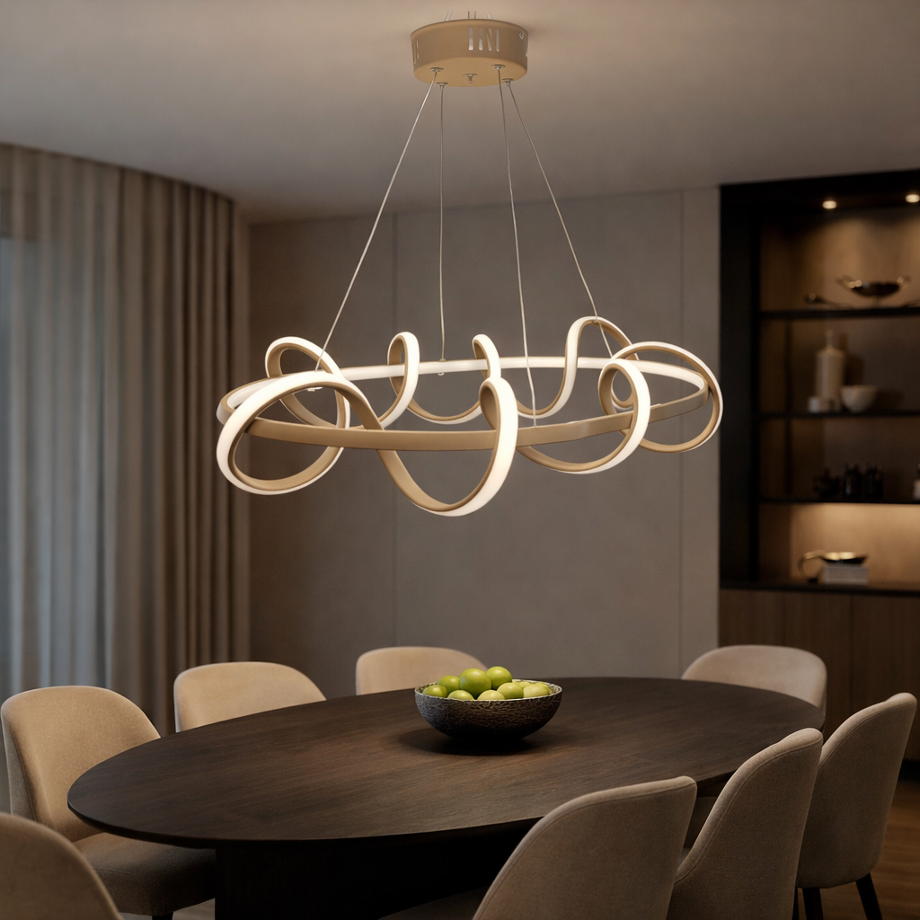 MODERN YEMEK MASASI LED AVİZE KİREMİT RENK