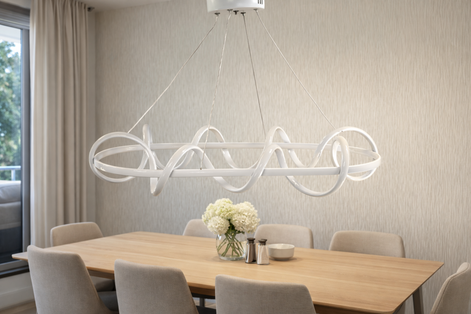 MODERN YEMEK MASASI LED AVİZE BEYAZ RENK