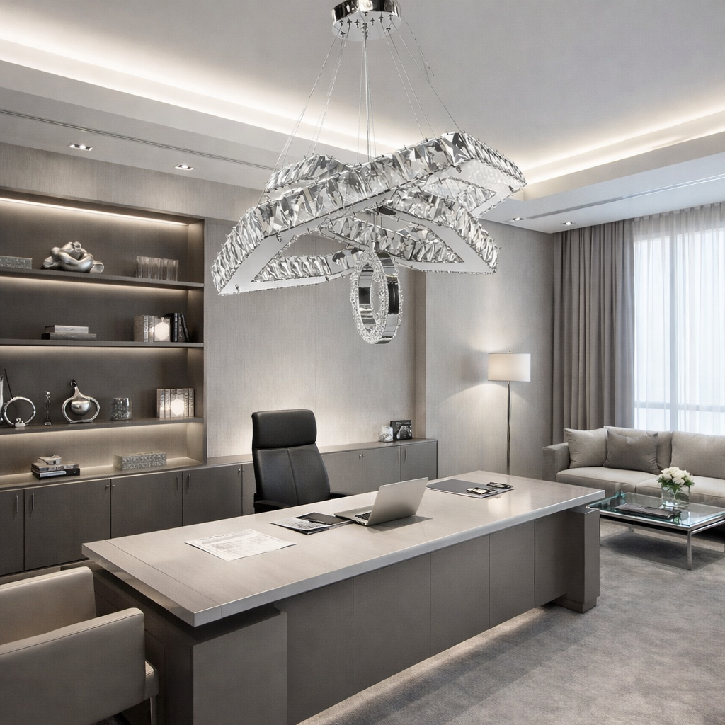 KRİSTAL TAŞLI ALTIGEN LED AVİZE