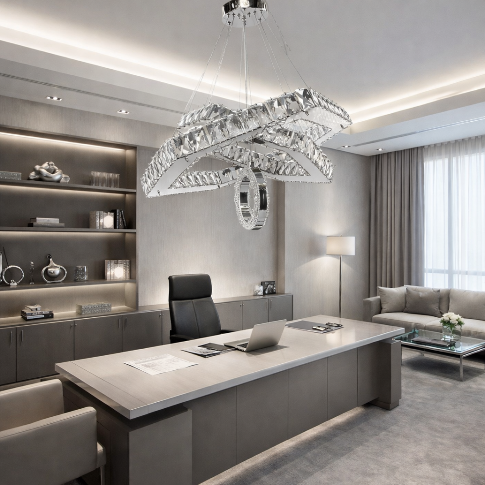 KRİSTAL TAŞLI ALTIGEN LED AVİZE