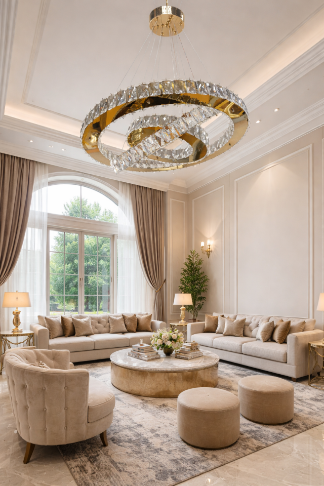 KRİSTAL TAŞLI 3 KATLI LED AVİZE GOLD RENK