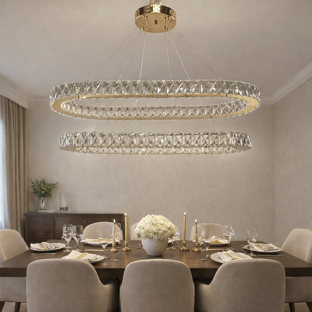 KRİSTAL TAŞLI LEDLİ 2 KATLI ELİPS MODEL GOLD RENK