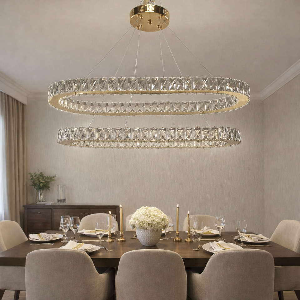 KRİSTAL TAŞLI LEDLİ 2 KATLI ELİPS MODEL GOLD RENK