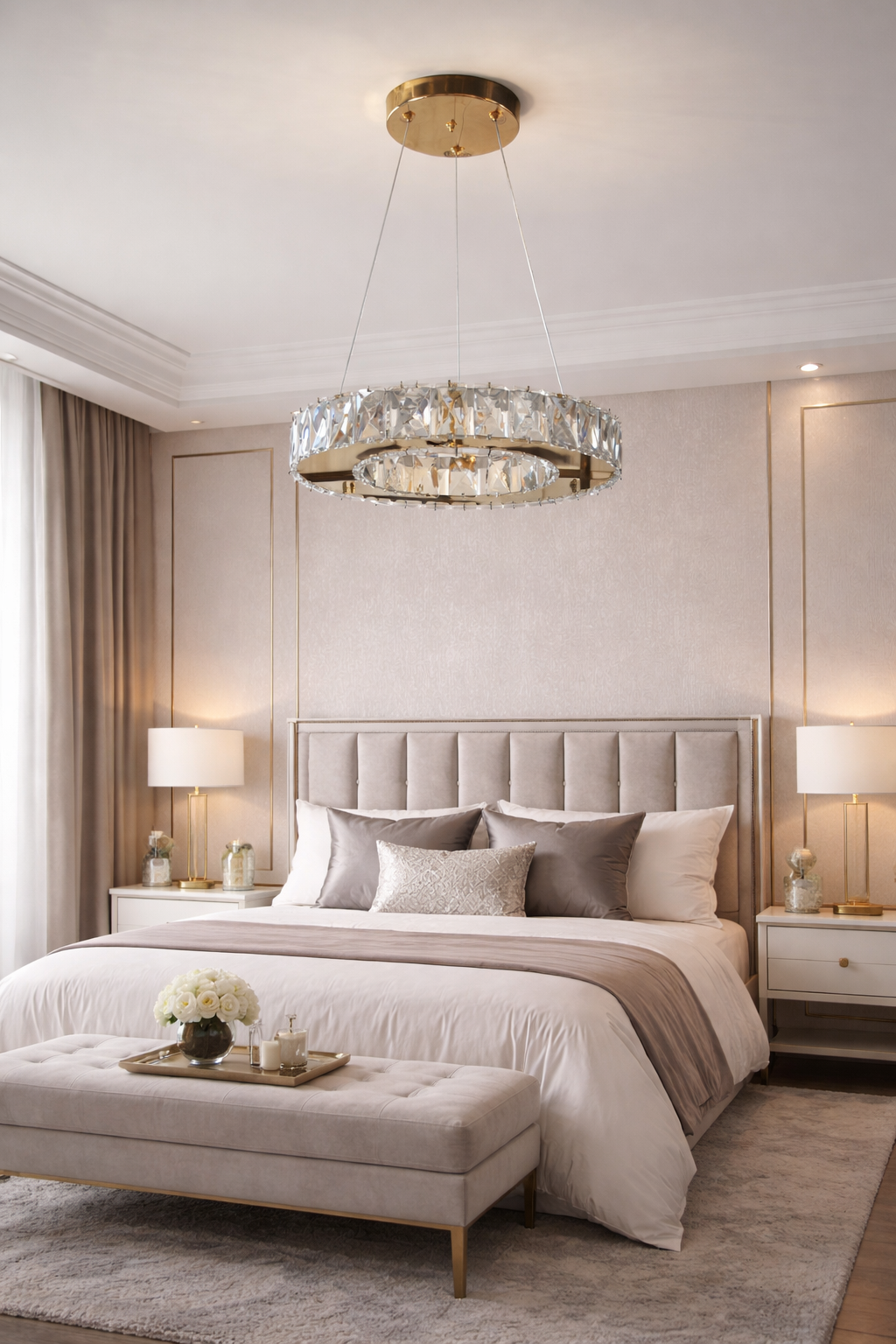 KRİSTAL TAŞLI LED AVİZE GOLD RENK