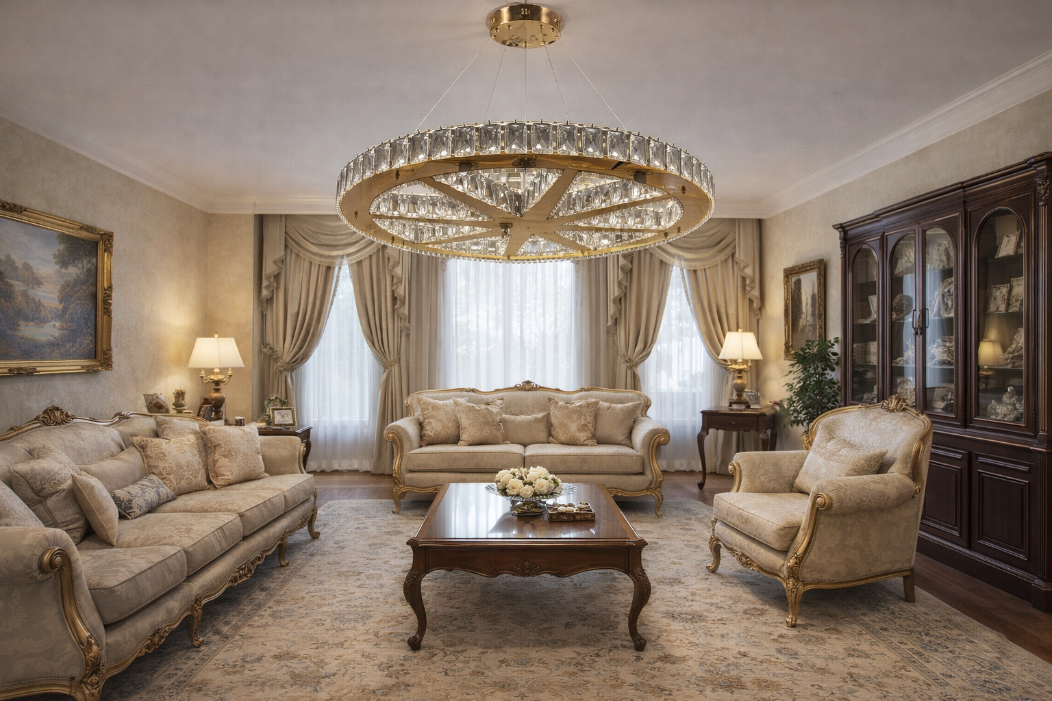 KRİSTAL TAŞLI LED AVİZE GOLD RENK