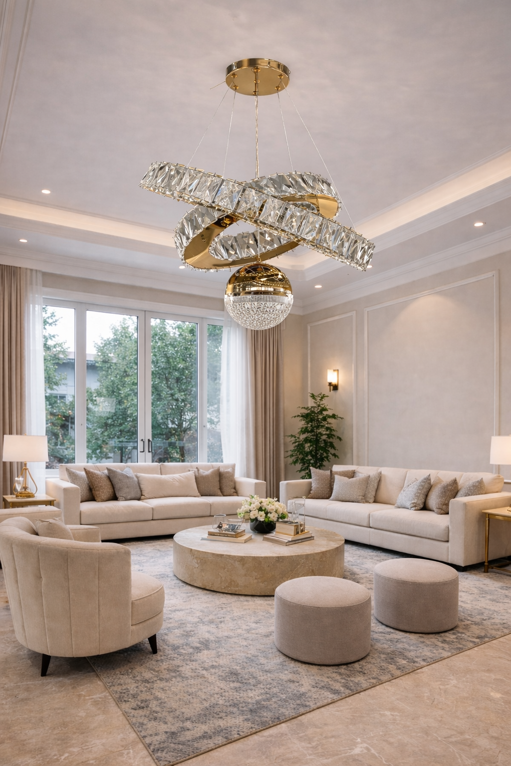 KRİSTAL TAŞLI LEDLİ TOPLU AVİZE GOLD RENK