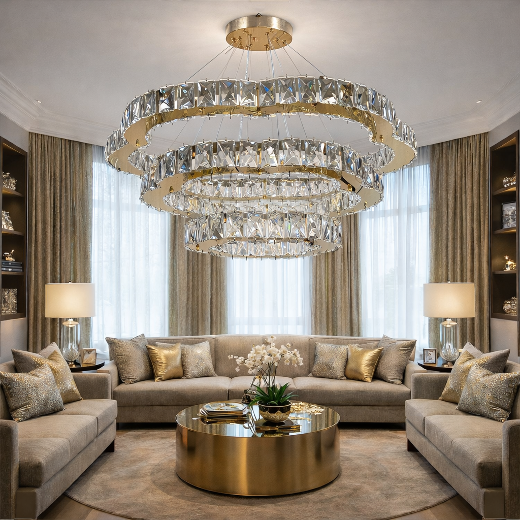 KRİSTAL TAŞLI LEDLİ 3 KATLI ÇİÇEK MODEL GOLD RENK