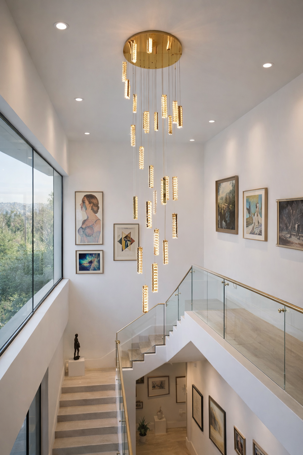 MODERN KRİSTAL TAŞLI LEDLİ 25 Lİ GALERİ BOŞLUĞU AVİZESİ GOLD RENK