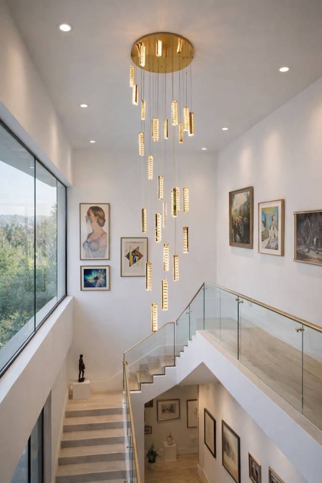 MODERN KRİSTAL TAŞLI LEDLİ 25 Lİ GALERİ BOŞLUĞU AVİZESİ GOLD RENK