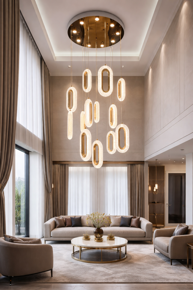 MODERN İTHAL LEDLİ 12 Lİ GALERİ BOŞLUĞU SARKIT AVİZE GOLD RENK