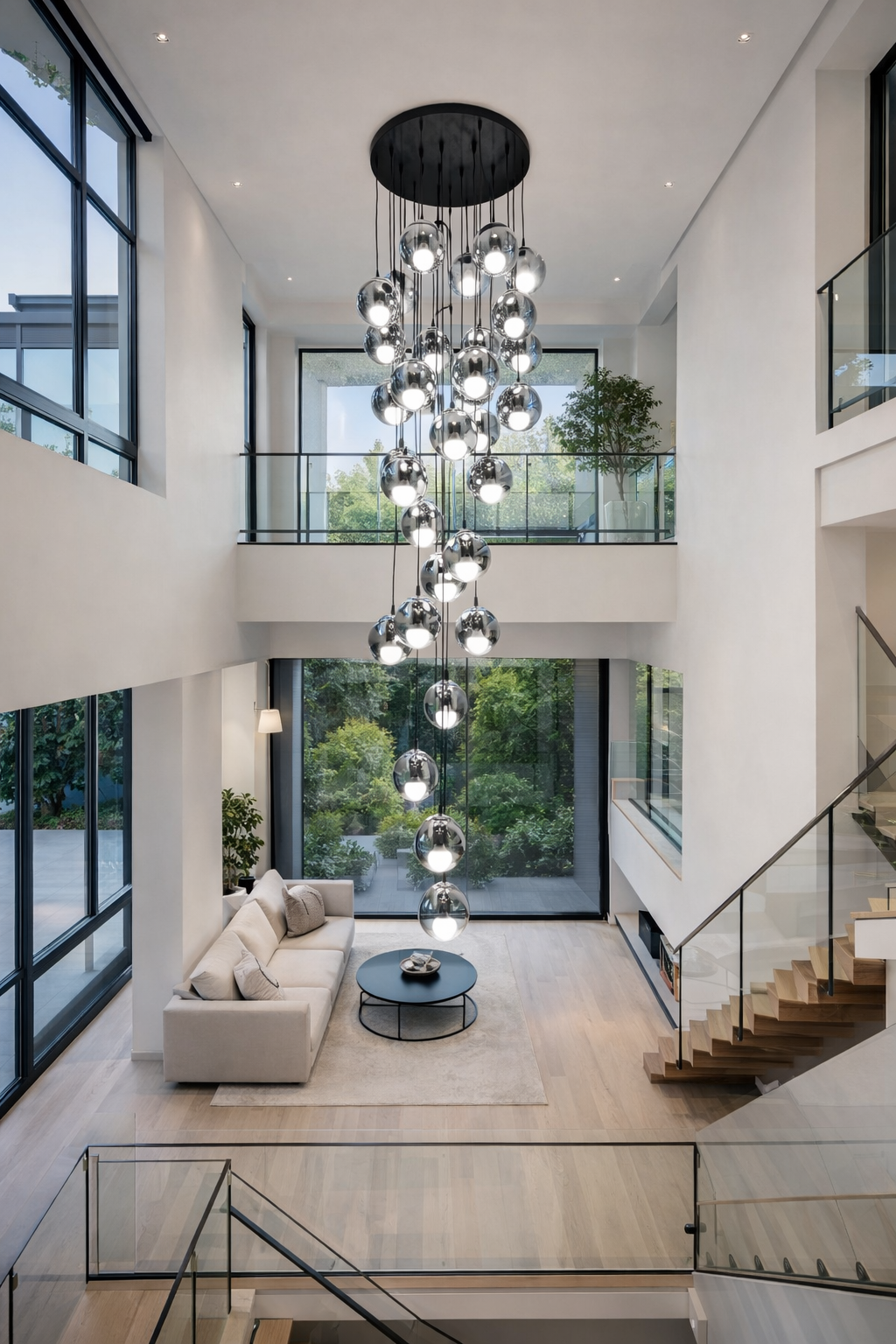 MODERN CAMLI 30 LU GALERİ BOŞLUĞU SARKIT AVİZE FÜME CAMLI