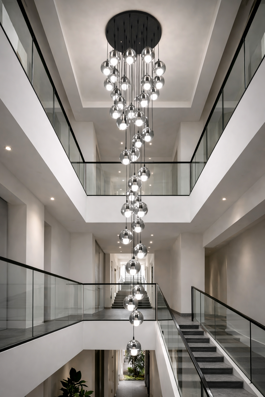 MODERN CAMLI 35 Lİ GALERİ BOŞLUĞU SARKIT AVİZE FÜME CAM