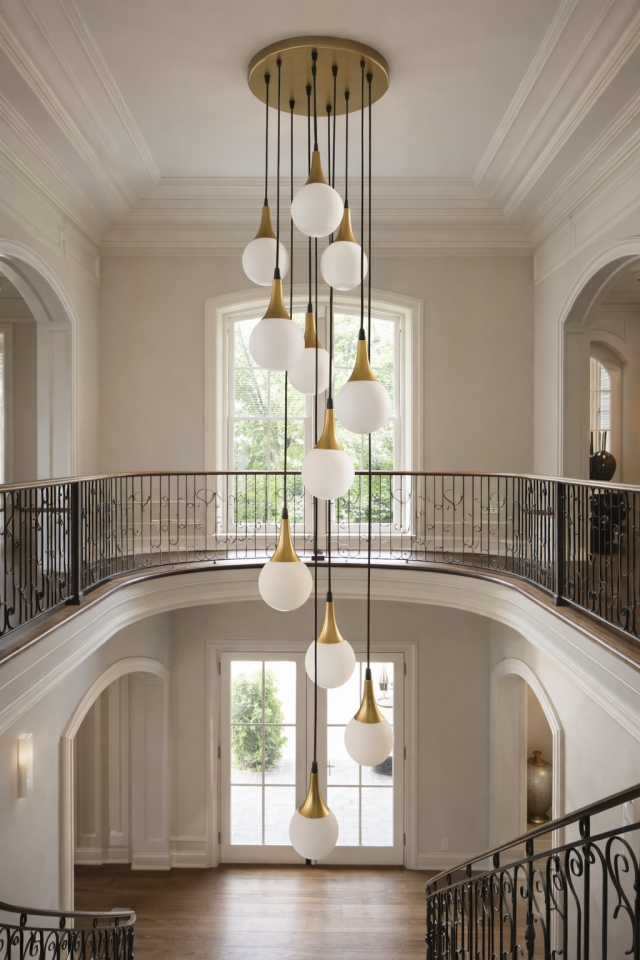 MODERN CAMLI 10 Lİ GALERİ BOŞLUĞU SARKIT AVİZE BEYAZ CAM