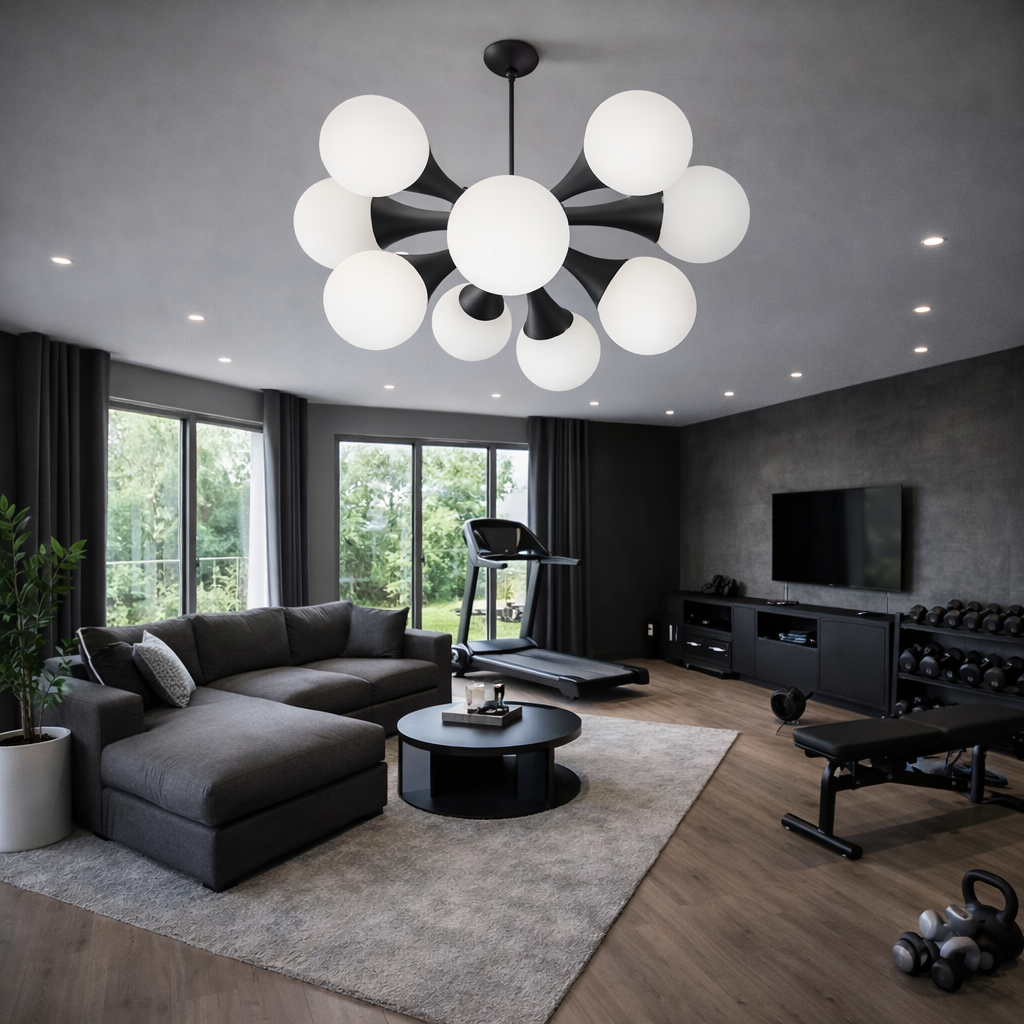 GLOP BEYAZ CAMLI 9 LU MODÜLER SİYAH RENK AVİZE