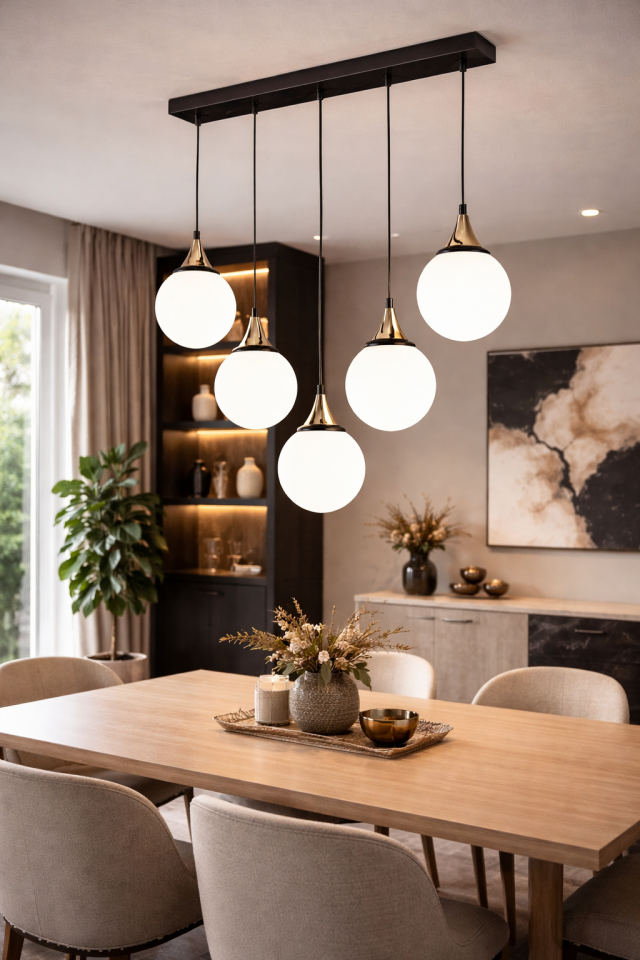 GLOP BEYAZ CAMLI CAKALI 5 Lİ SİYAH RENK AVİZE