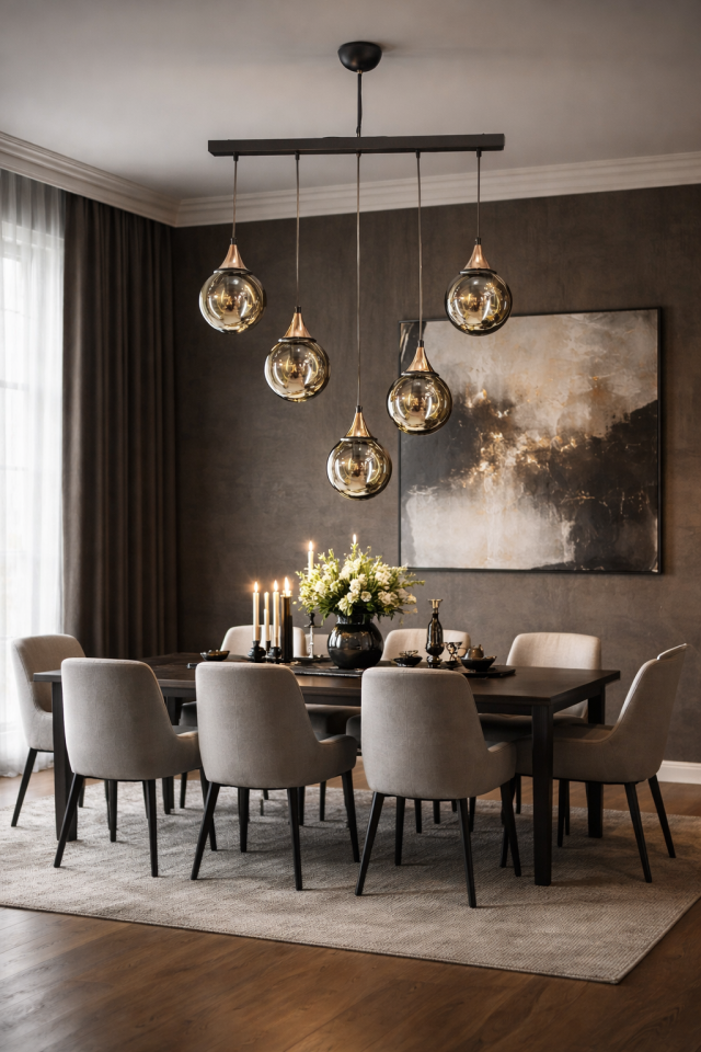 GLOP FÜME CAMLI CAKALI 5 Lİ SİYAH RENK AVİZE