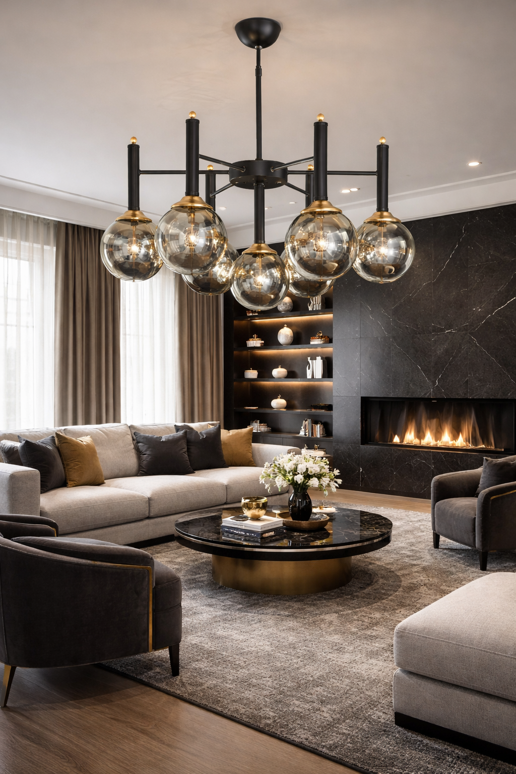 GLOP FÜME CAMLI 7 Lİ MODÜLER  SİYAH AVİZE