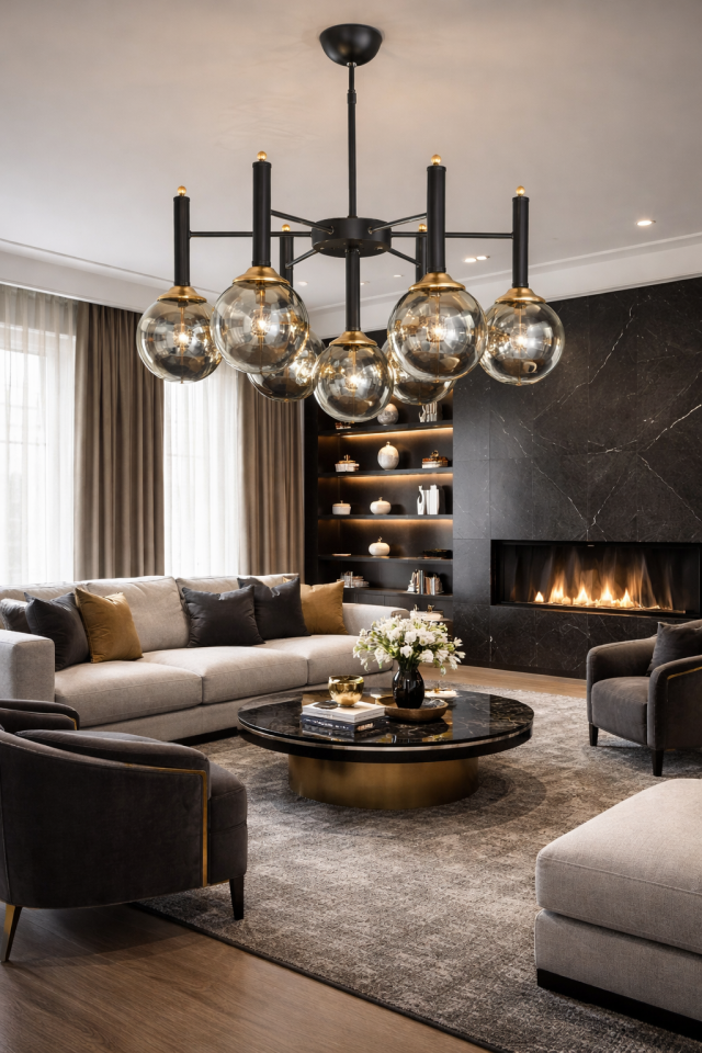 GLOP FÜME CAMLI 7 Lİ MODÜLER  SİYAH AVİZE