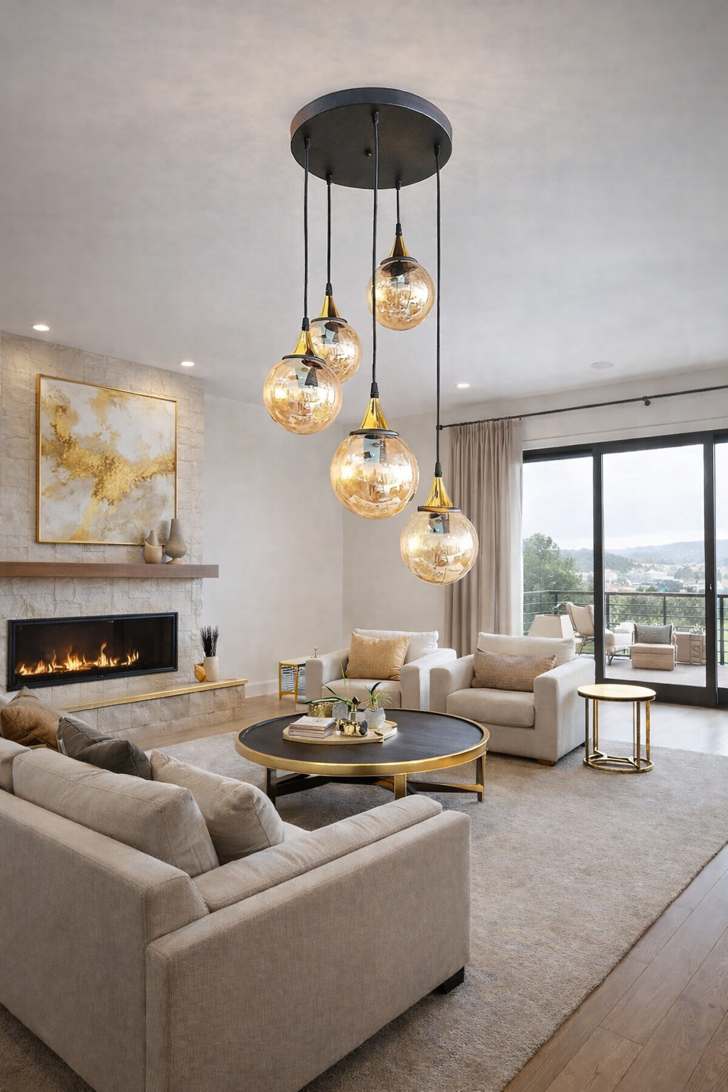 GLOP BAL CAMLI 5 Lİ SARKIT AVİZE SİYAH