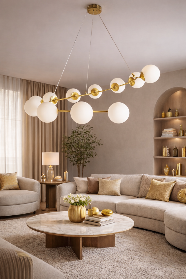 GLOP BEYAZ CAMLI 11 Lİ MODÜLER GOLD AVİZE