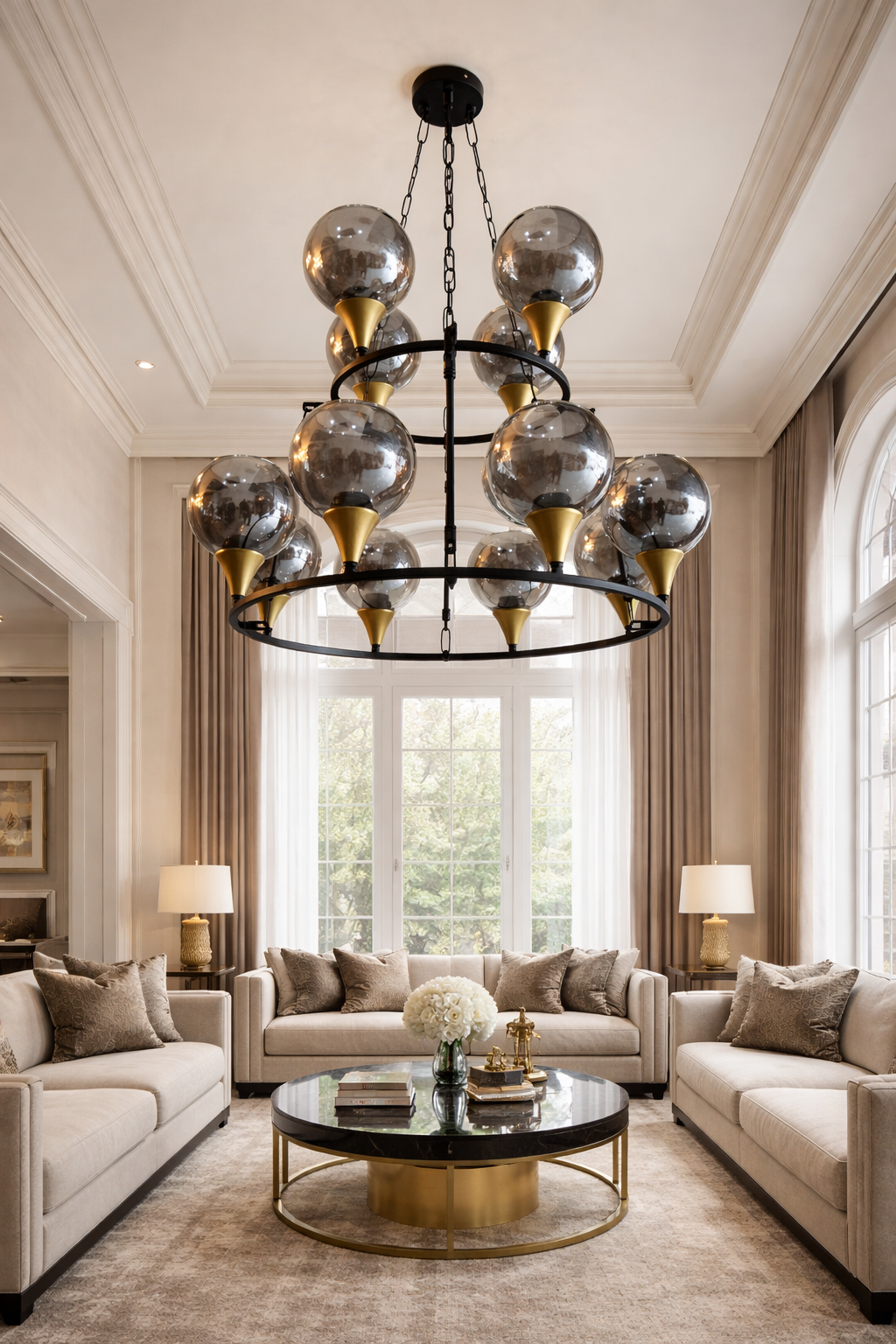 GLOP FÜME CAMLI 12 Lİ MODÜLER SİYAH AVİZE