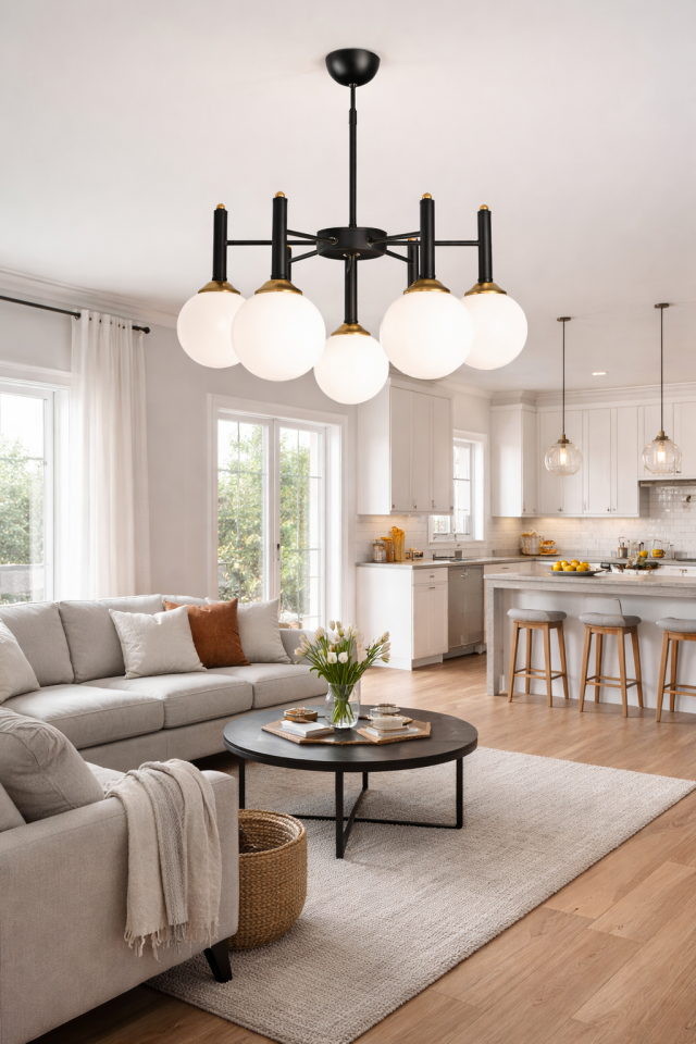 GLOP BEYAZ CAMLI 7 Lİ MODÜLER SİYAH AVİZE