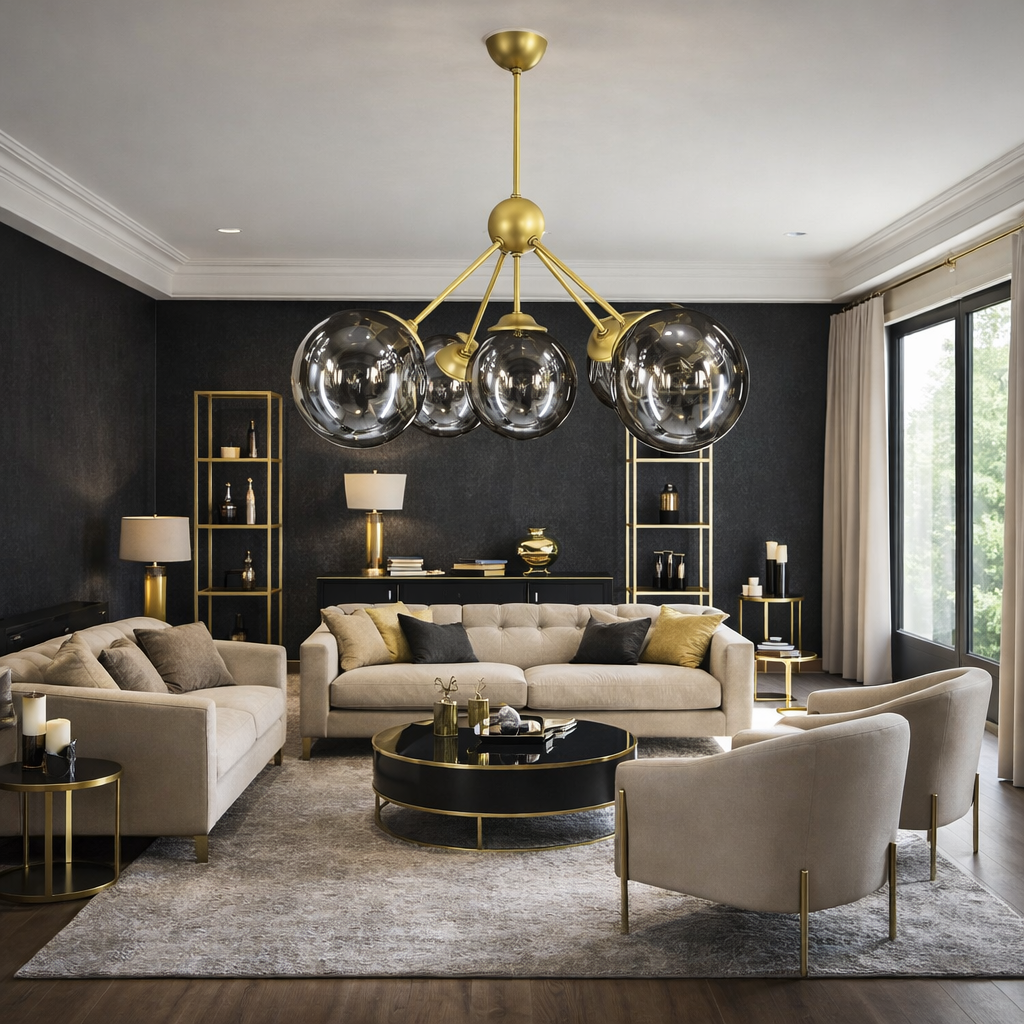 GLOP FÜME CAMLI 5 Lİ MODÜLER GOLD AVİZE