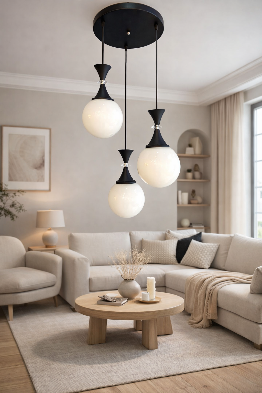 GLOP BEYAZ CAMLI 3 LÜ SARKIT AVİZE SİYAH