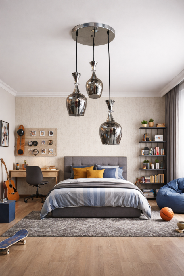 ARMUT FÜME CAM 3 LÜ SARKIT KROM AVİZE