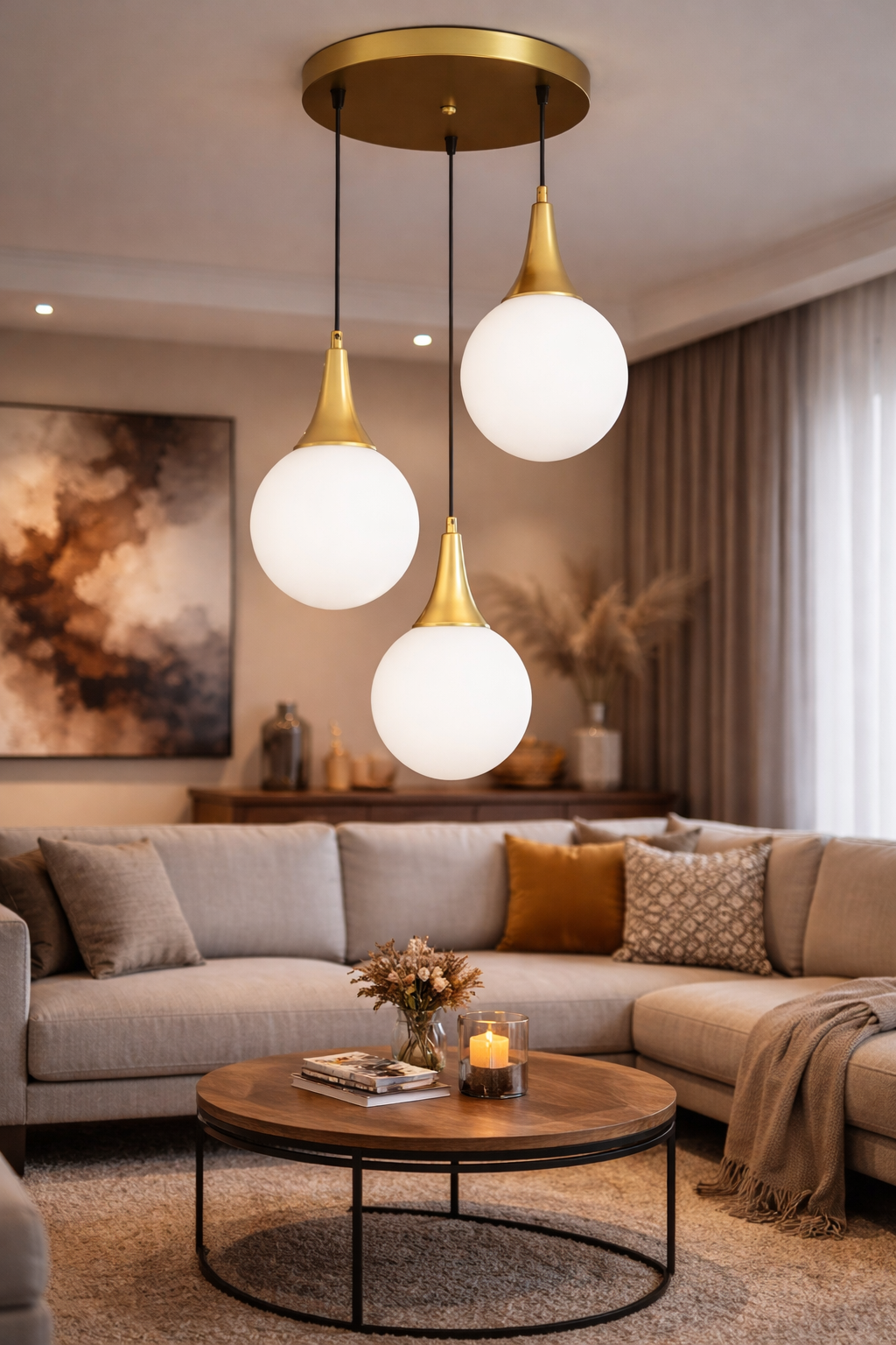 GLOP BEYAZ CAMLI 3 LÜ SARKIT GOLD AVİZE