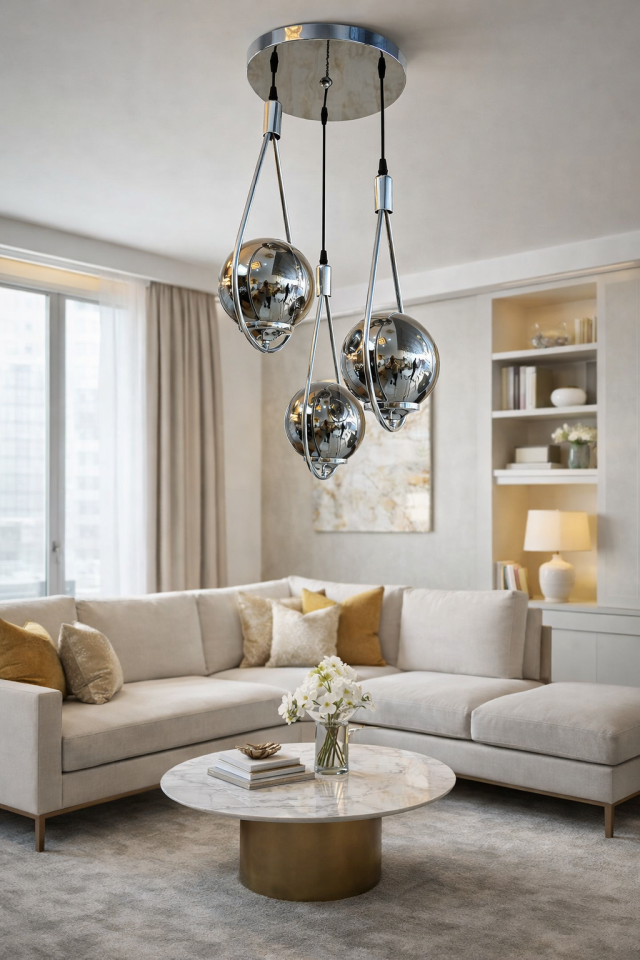 GLOP CAMLI DAMLA MODEL 3 LÜ SARKIT GÜMÜŞ AVİZE