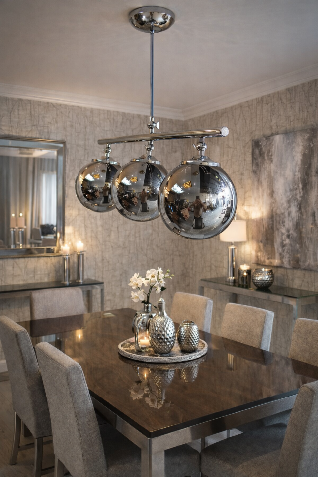 GLOP CAMLI 3 LÜ MAŞALI FÜME CAM GÜMÜŞ AVİZE