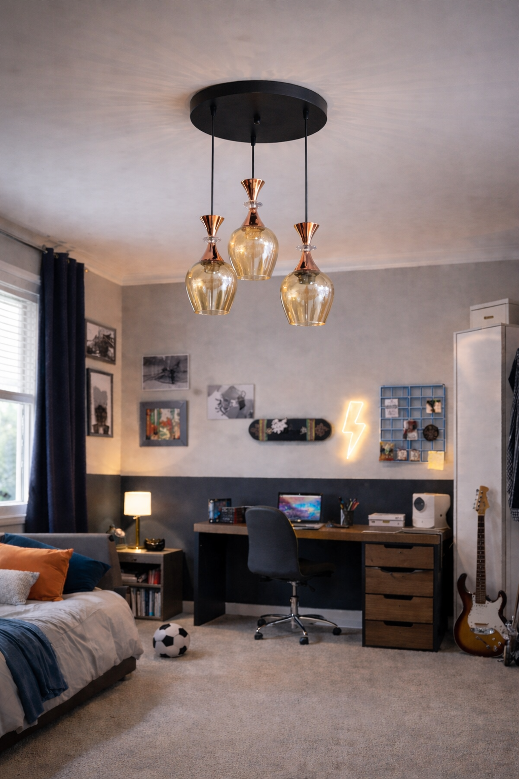 ARMUT BAL CAM 3 LÜ SARKIT SİYAH AVİZE