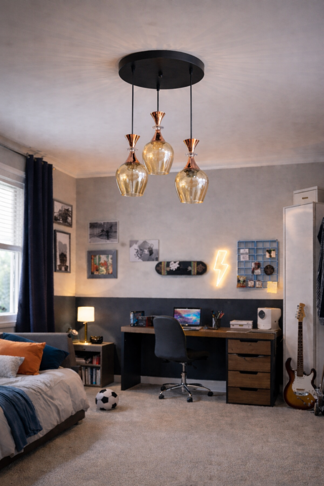 ARMUT BAL CAM 3 LÜ SARKIT SİYAH AVİZE